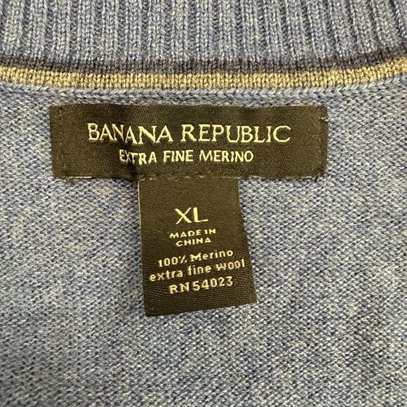 Banana Republic Sweater Men's XL Blue Extra Fine Italian Merino Long Sleeve - Picture 7 of 8